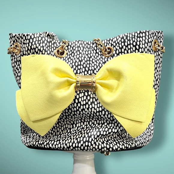 Betsey Johnson Yellow & Black Polka Dot Bow Tote - Picture 10 of 11